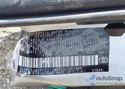 2017 Toyota Camry Se z USA, uszkodzony, nr VIN 4T1BF1FK7HU330367